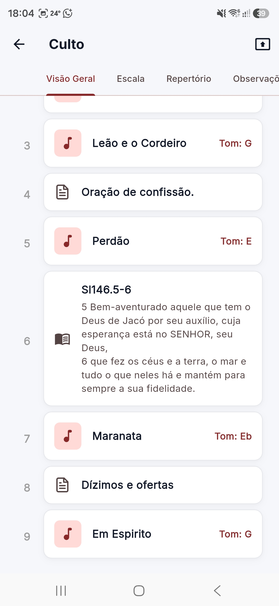 Ordem do culto — segunda parte