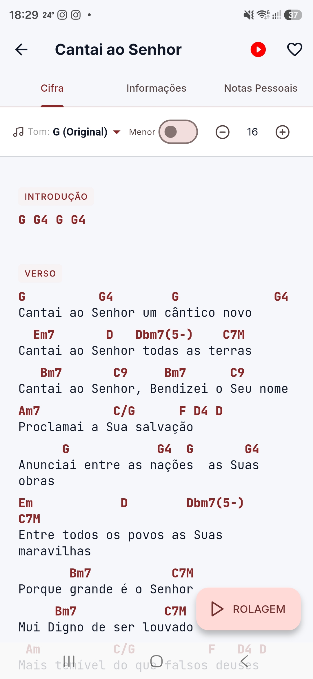 Cifra no tom G